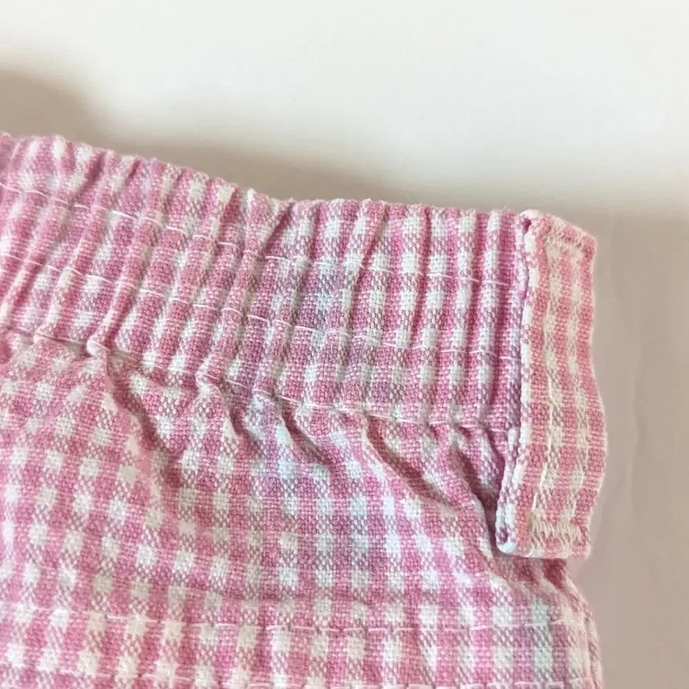 Vtg Oshkosh Shorts Girls Sz 18-24m Pink Gingham Denim 90s